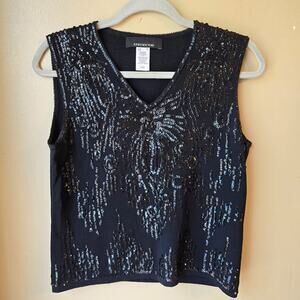 Vintage Jones New York women’s Size M black sequined sleeveless top.